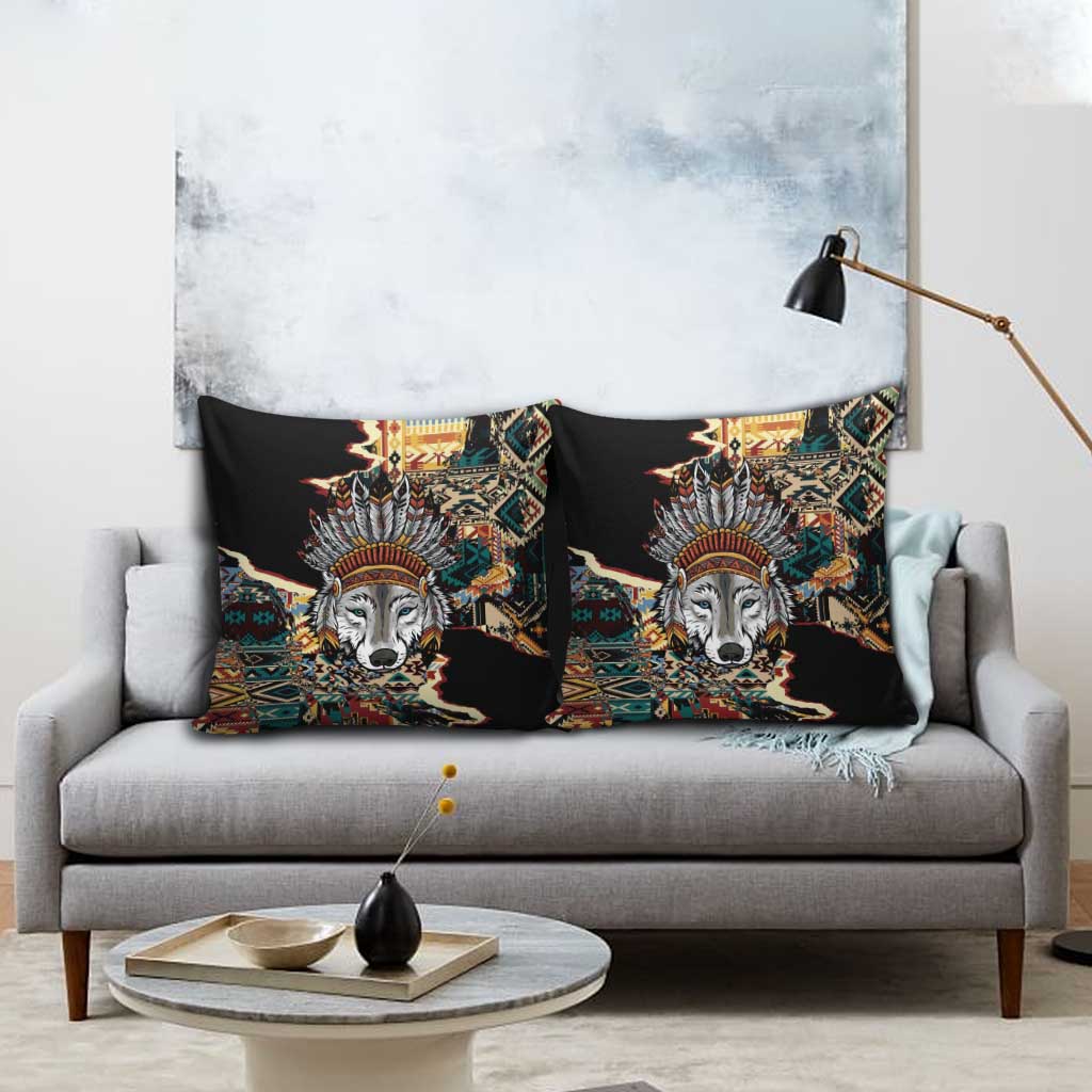 Native American Navajo Wolf Pillow Cover Grunge Pattern