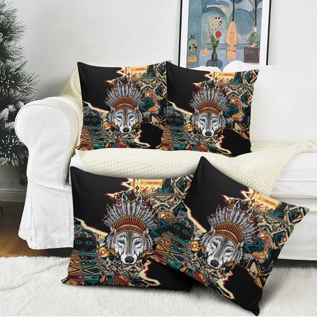 Native American Navajo Wolf Pillow Cover Grunge Pattern