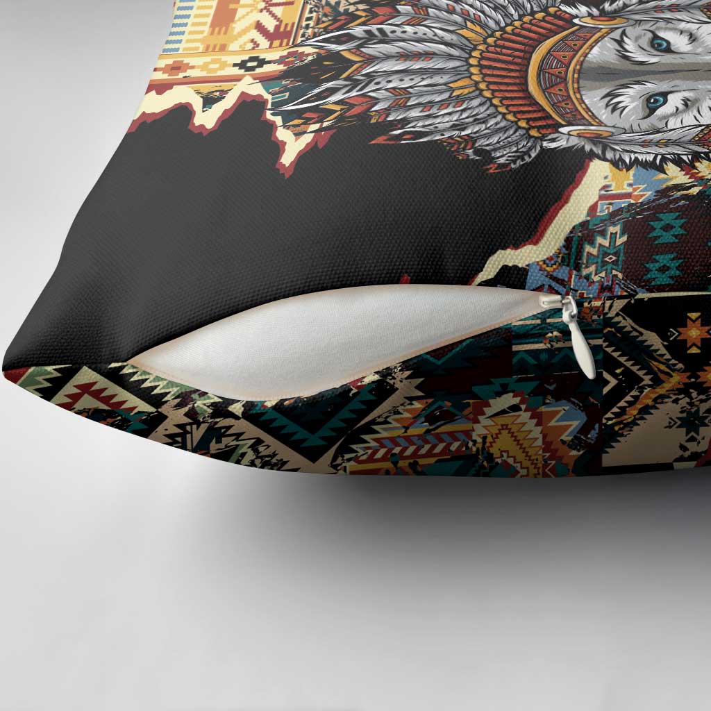 Native American Navajo Wolf Pillow Cover Grunge Pattern