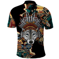 Native American Navajo Wolf Polo Shirt Grunge Pattern