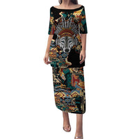 Native American Navajo Wolf Puletasi Grunge Pattern