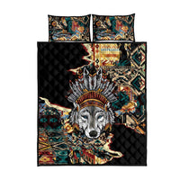 Native American Navajo Wolf Quilt Bed Set Grunge Pattern