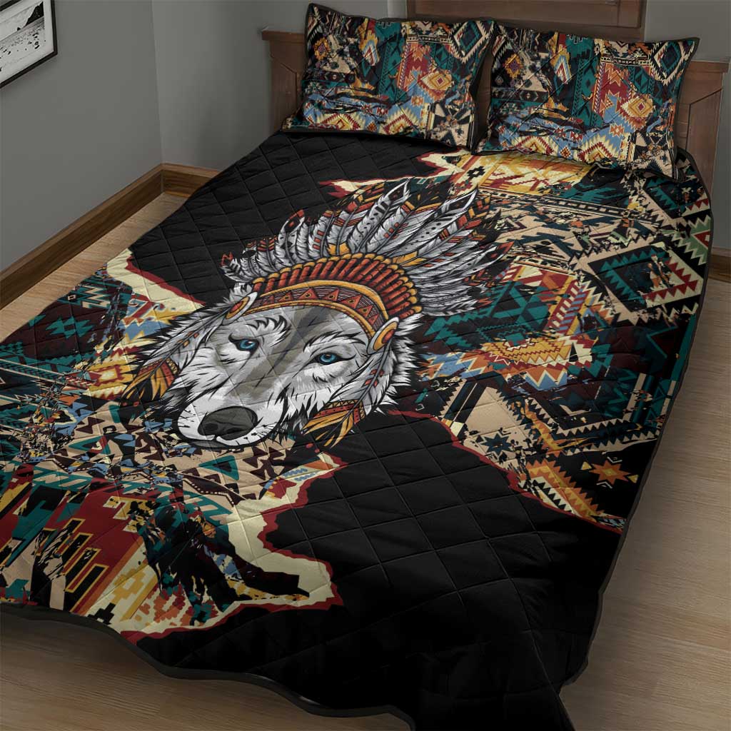 Native American Navajo Wolf Quilt Bed Set Grunge Pattern