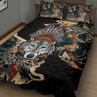 Native American Navajo Wolf Quilt Bed Set Grunge Pattern