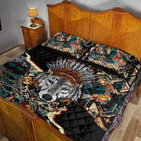 Native American Navajo Wolf Quilt Bed Set Grunge Pattern