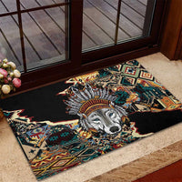 Native American Navajo Wolf Rubber Doormat Grunge Pattern