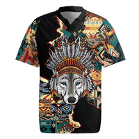 Native American Navajo Wolf Rugby Jersey Grunge Pattern