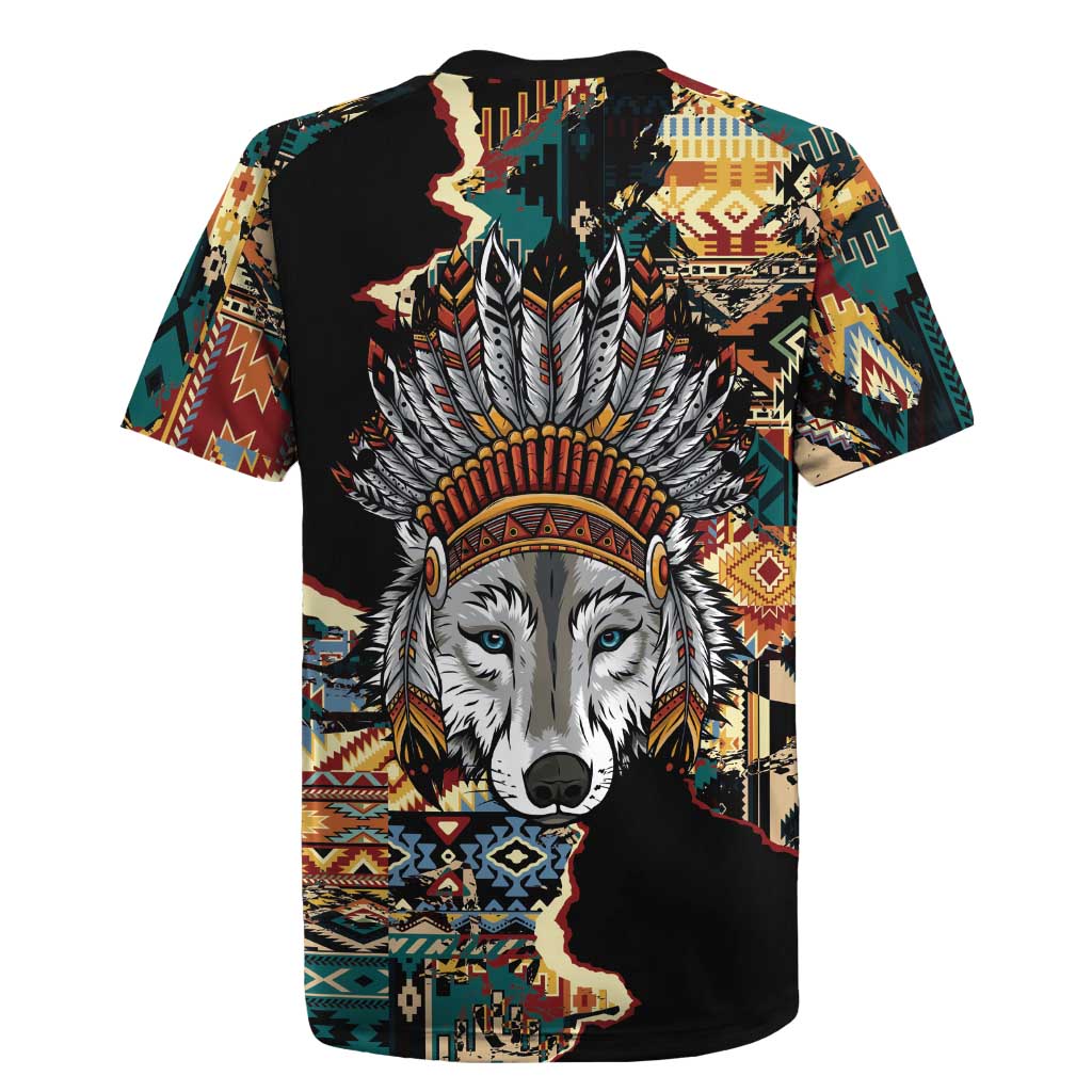 Native American Navajo Wolf Rugby Jersey Grunge Pattern