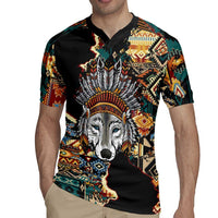 Native American Navajo Wolf Rugby Jersey Grunge Pattern