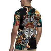 Native American Navajo Wolf Rugby Jersey Grunge Pattern