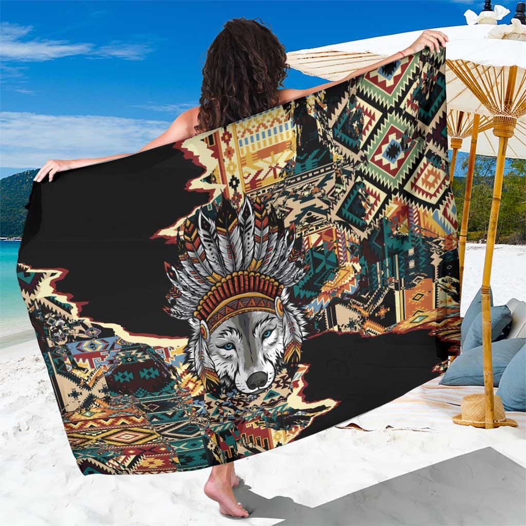 Native American Navajo Wolf Sarong Grunge Pattern