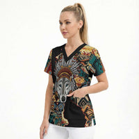 Native American Navajo Wolf Scrub Top Grunge Pattern