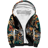 Native American Navajo Wolf Sherpa Hoodie Grunge Pattern