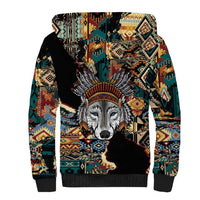 Native American Navajo Wolf Sherpa Hoodie Grunge Pattern