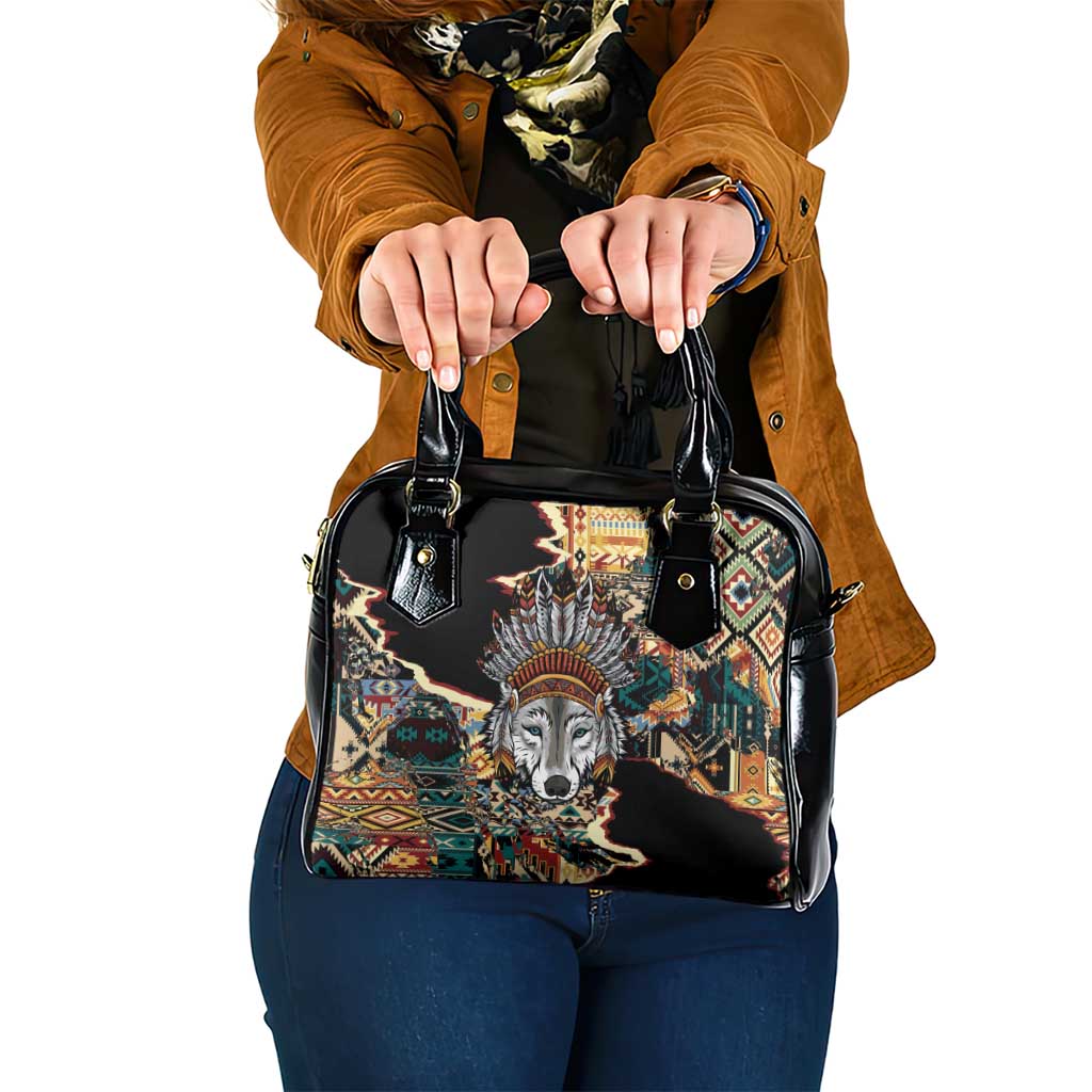 Native American Navajo Wolf Shoulder Handbag Grunge Pattern