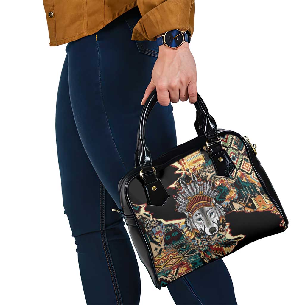 Native American Navajo Wolf Shoulder Handbag Grunge Pattern