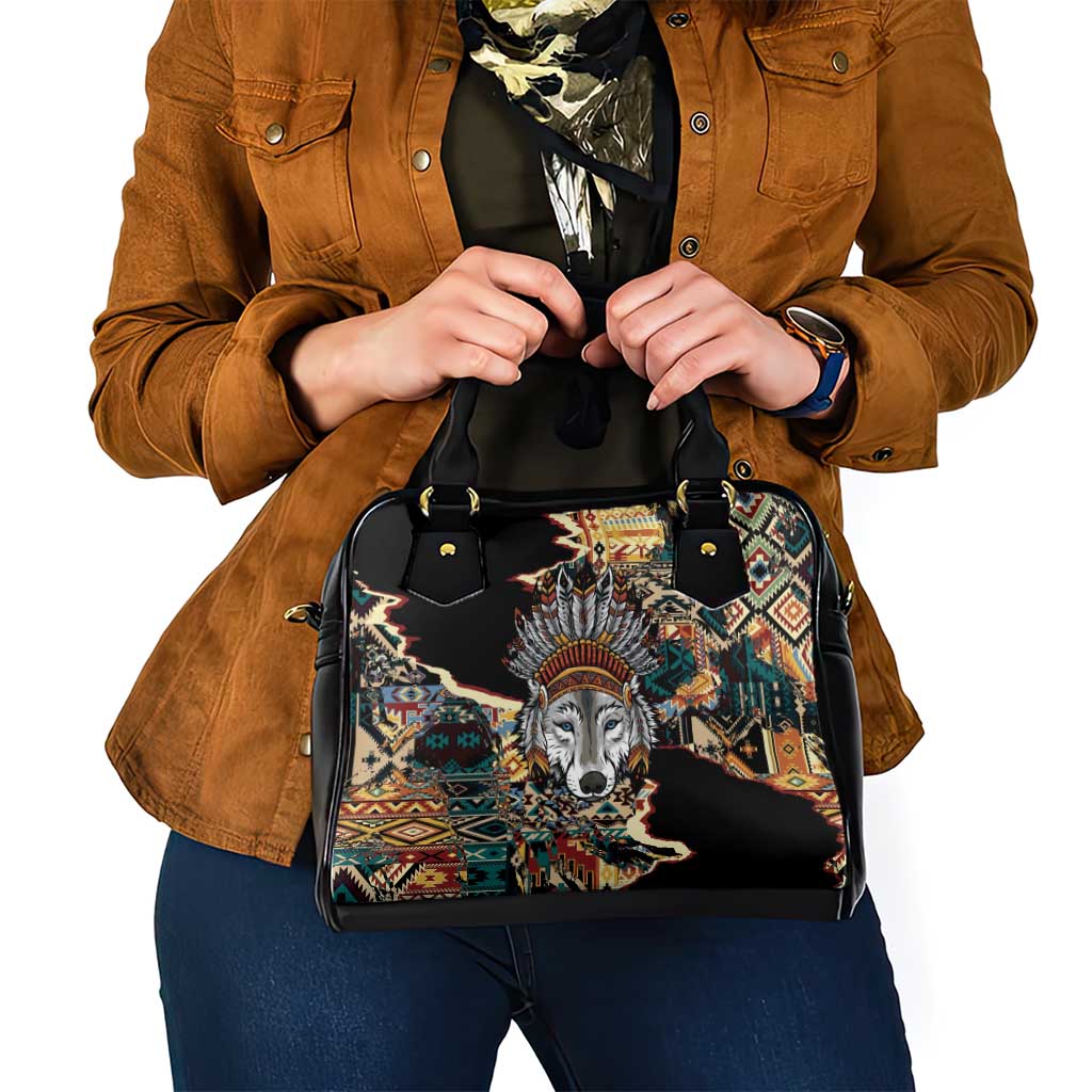 Native American Navajo Wolf Shoulder Handbag Grunge Pattern