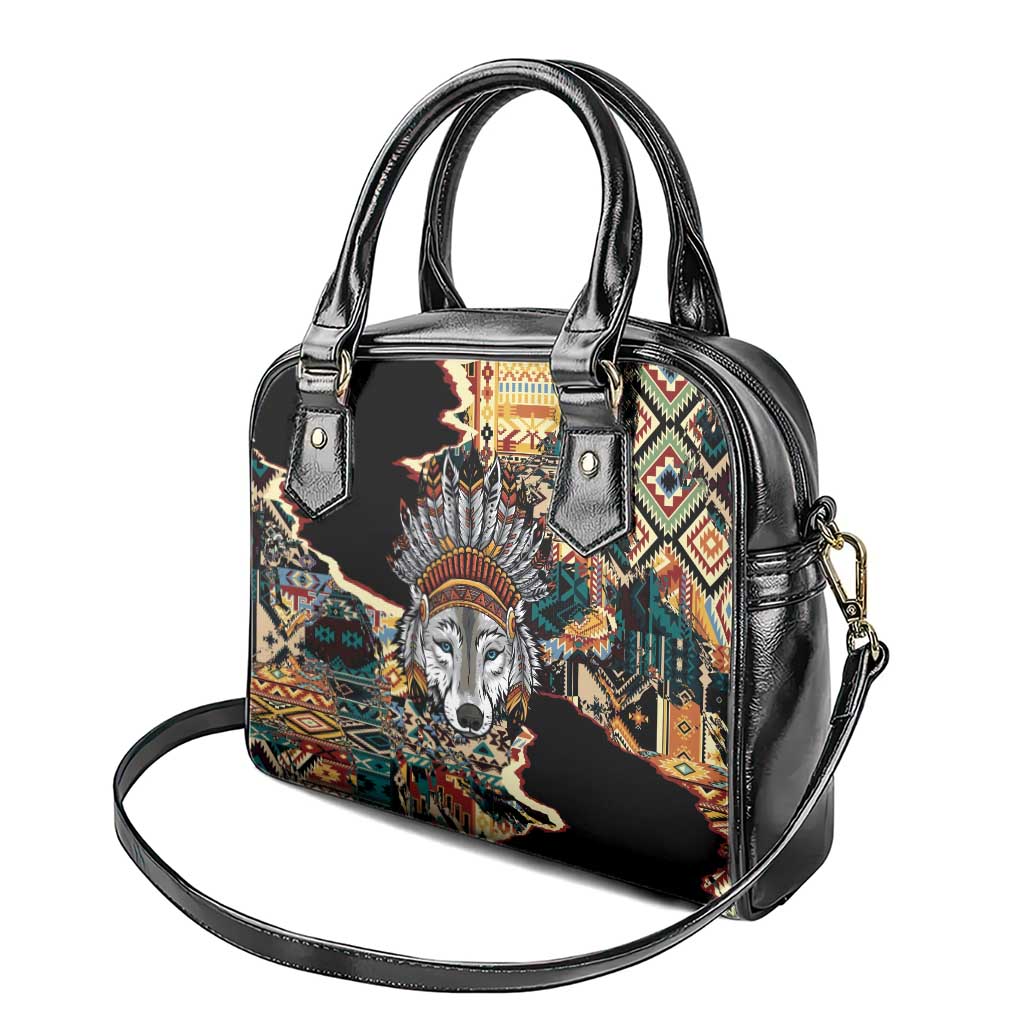 Native American Navajo Wolf Shoulder Handbag Grunge Pattern
