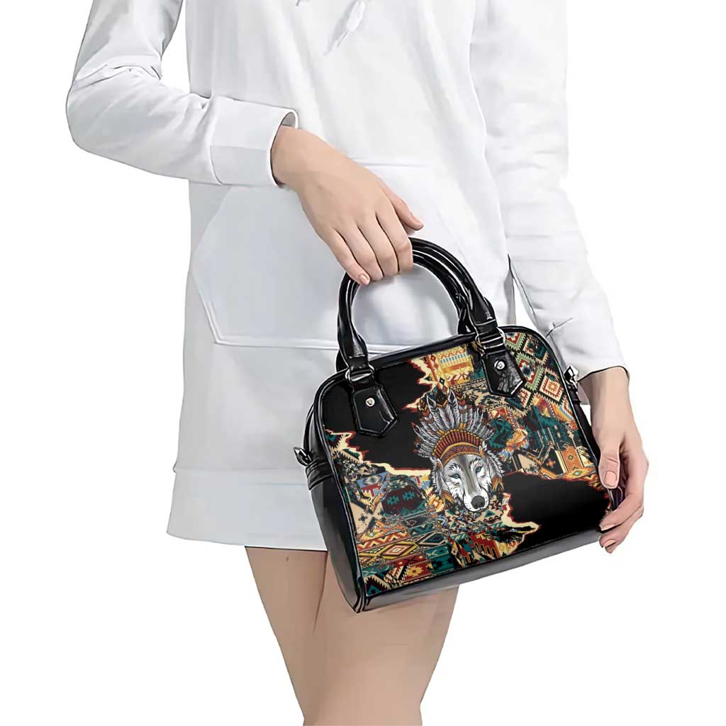 Native American Navajo Wolf Shoulder Handbag Grunge Pattern