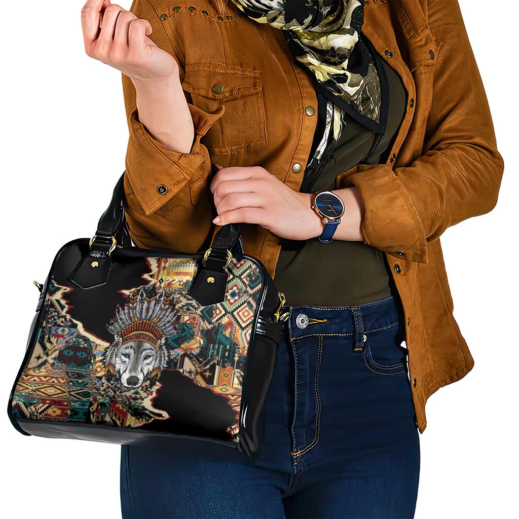 Native American Navajo Wolf Shoulder Handbag Grunge Pattern