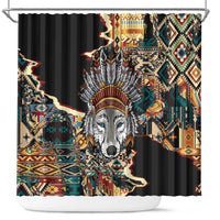 Native American Navajo Wolf Shower Curtain Grunge Pattern