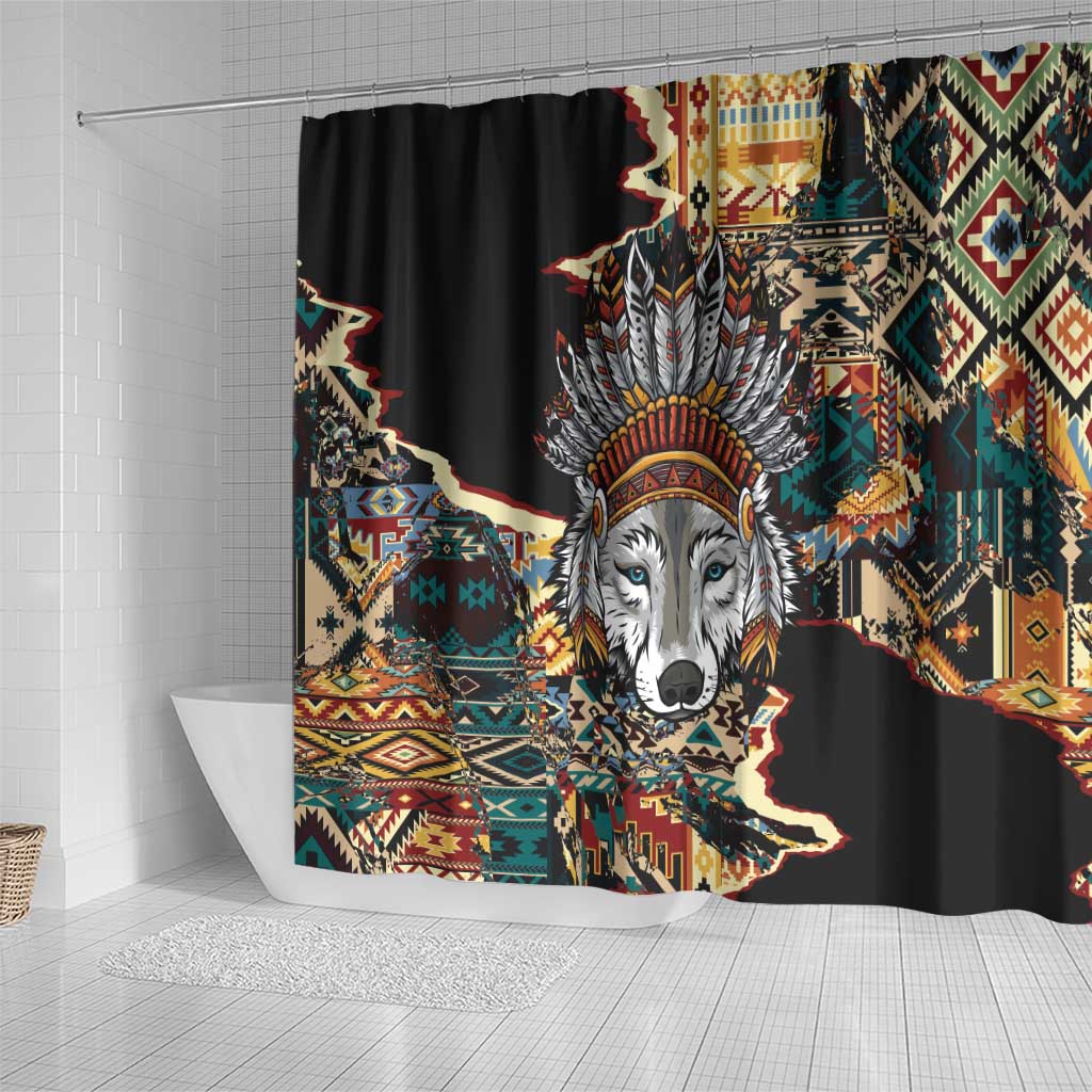Native American Navajo Wolf Shower Curtain Grunge Pattern