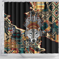 Native American Navajo Wolf Shower Curtain Grunge Pattern