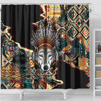 Native American Navajo Wolf Shower Curtain Grunge Pattern