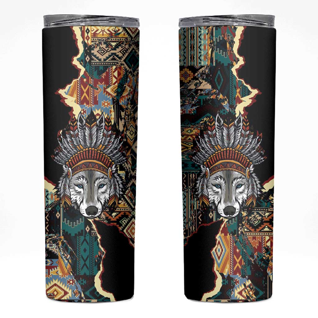 Native American Navajo Wolf Skinny Tumbler Grunge Pattern