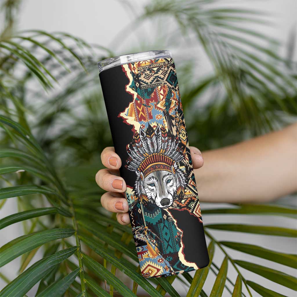 Native American Navajo Wolf Skinny Tumbler Grunge Pattern
