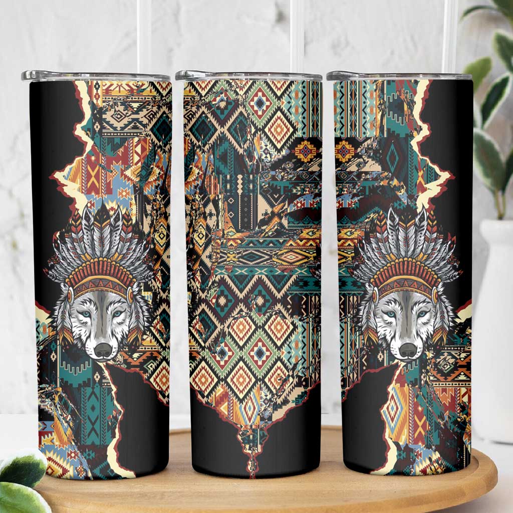 Native American Navajo Wolf Skinny Tumbler Grunge Pattern