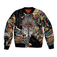 Native American Navajo Wolf Sleeve Zip Bomber Jacket Grunge Pattern