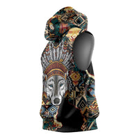 Native American Navajo Wolf Sleeveless Hoodie Grunge Pattern