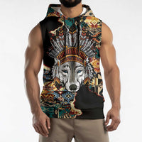 Native American Navajo Wolf Sleeveless Hoodie Grunge Pattern