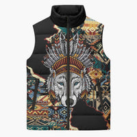 Native American Navajo Wolf Sleeveless Puffer Jacket Grunge Pattern