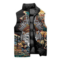 Native American Navajo Wolf Sleeveless Puffer Jacket Grunge Pattern