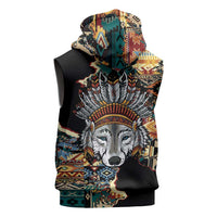 Native American Navajo Wolf Sleeveless Zip Hoodie Grunge Pattern