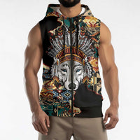 Native American Navajo Wolf Sleeveless Zip Hoodie Grunge Pattern