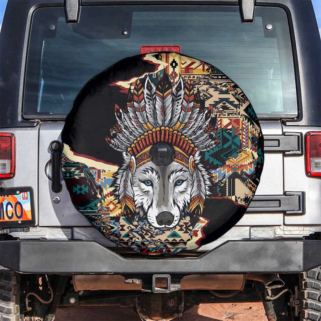 Native American Navajo Wolf Spare Tire Cover Grunge Pattern