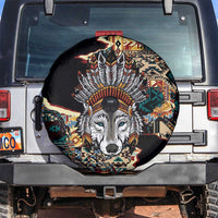Native American Navajo Wolf Spare Tire Cover Grunge Pattern