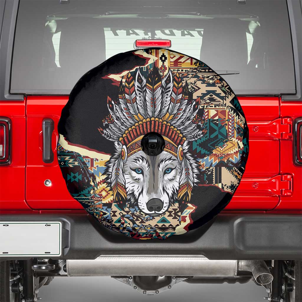 Native American Navajo Wolf Spare Tire Cover Grunge Pattern