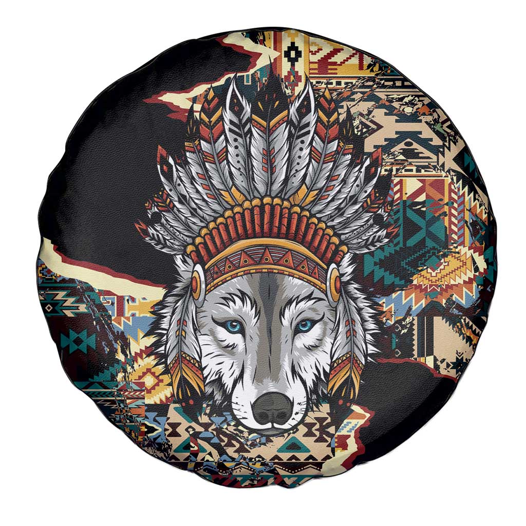 Native American Navajo Wolf Spare Tire Cover Grunge Pattern