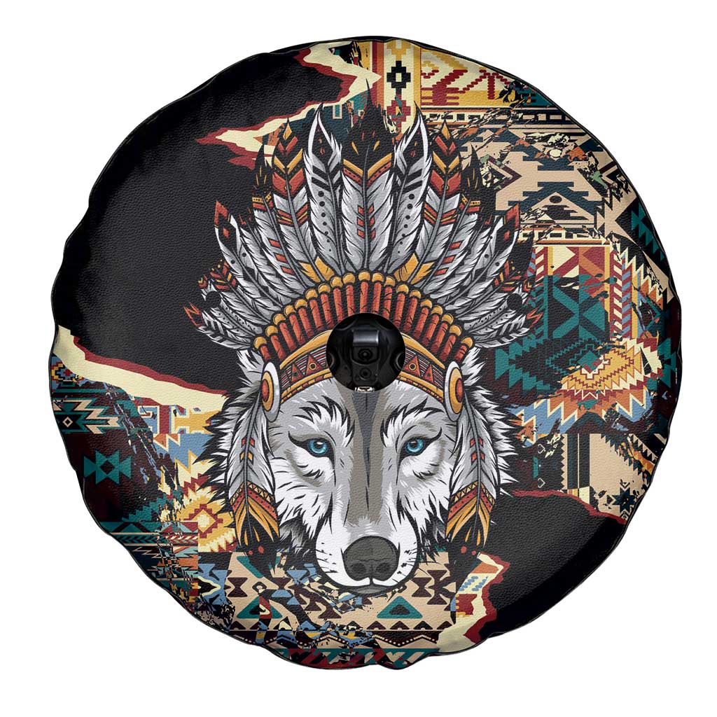 Native American Navajo Wolf Spare Tire Cover Grunge Pattern
