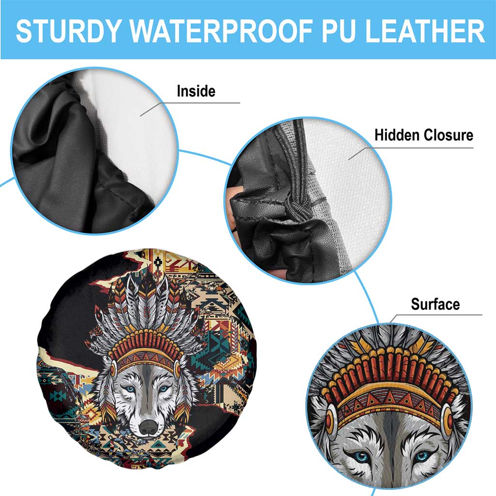 Native American Navajo Wolf Spare Tire Cover Grunge Pattern