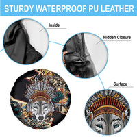 Native American Navajo Wolf Spare Tire Cover Grunge Pattern