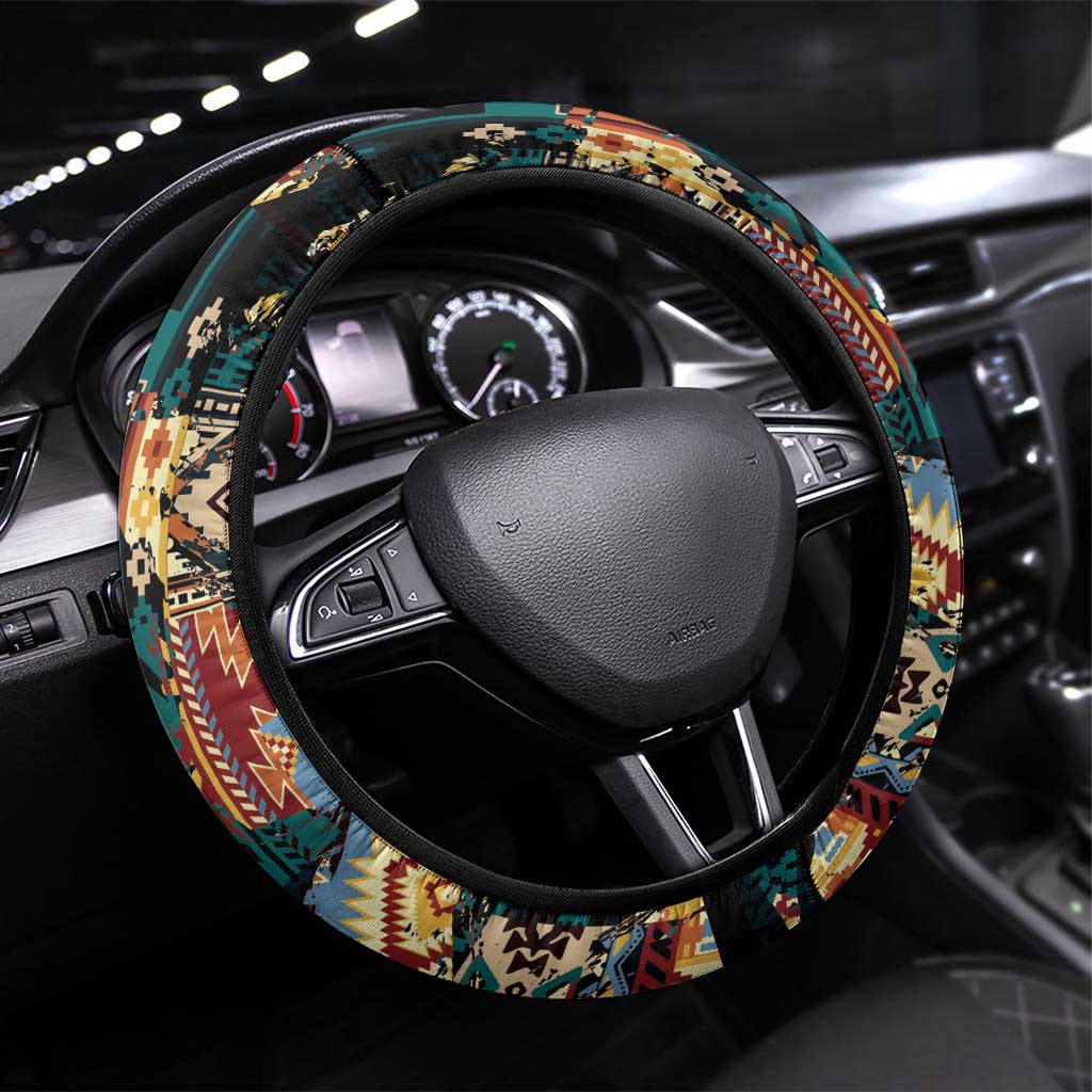 Native American Navajo Wolf Steering Wheel Cover Grunge Pattern