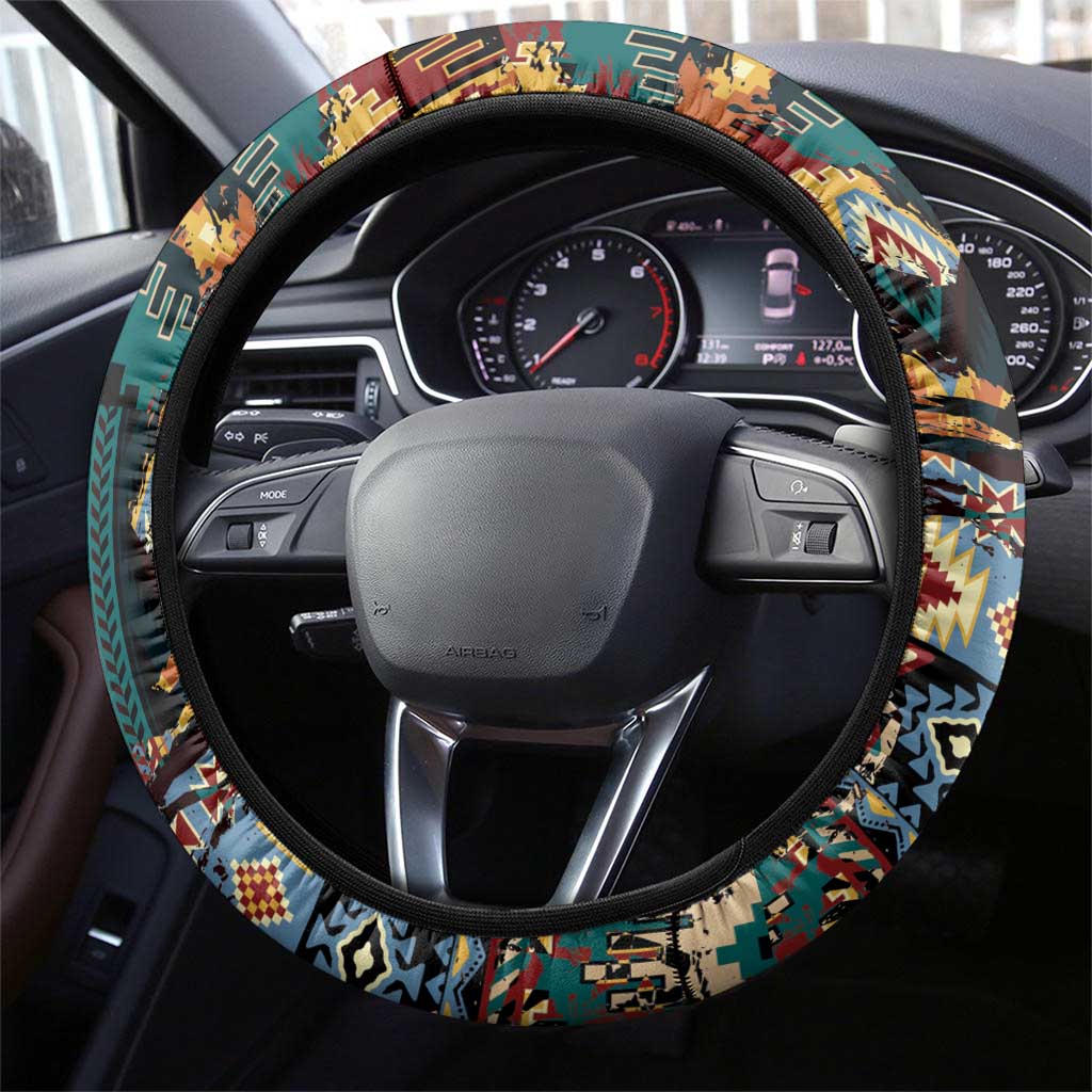Native American Navajo Wolf Steering Wheel Cover Grunge Pattern