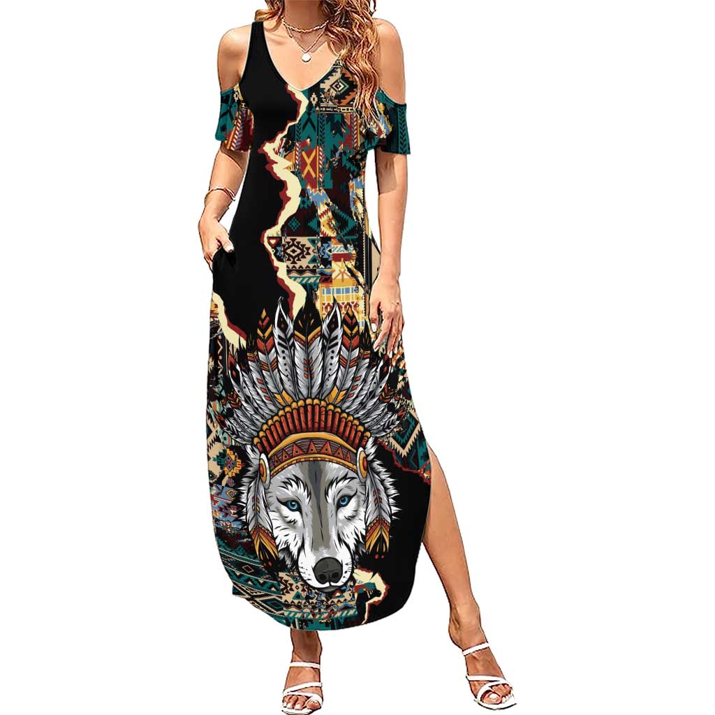Native American Navajo Wolf Summer Maxi Dress Grunge Pattern