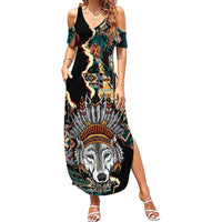 Native American Navajo Wolf Summer Maxi Dress Grunge Pattern