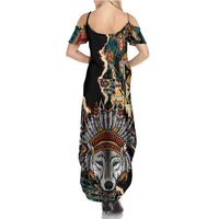 Native American Navajo Wolf Summer Maxi Dress Grunge Pattern